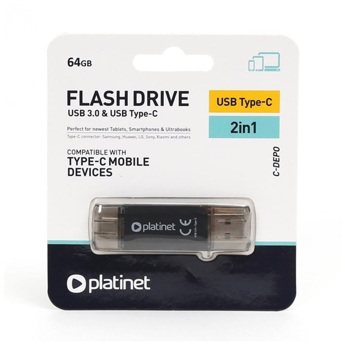 PENDRIVE 3.0 USB+TIPO C 64 GB NEGRO PLATINET