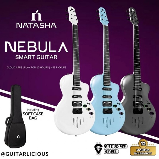 [NATASHA BLANCA] GUITARRA ELECTRICA NATASHA NEBULA CON EFECTOS Y BLUETHOOTH BLANCA RADIANTE PERLA